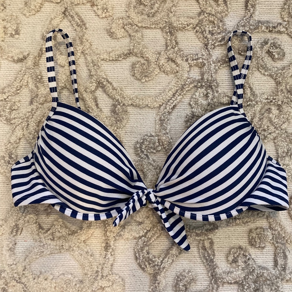 Xhilaration Blue Striped Bathing Suit Top